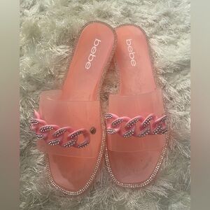 Bebe rhinestone jelly pink salmon flip flops size 7